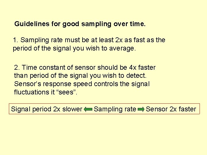 Guidelines for good sampling over time. 1. Sampling rate must be at least 2