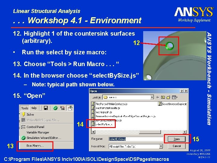 Linear Structural Analysis . . . Workshop 4. 1 - Environment Workshop Supplement •