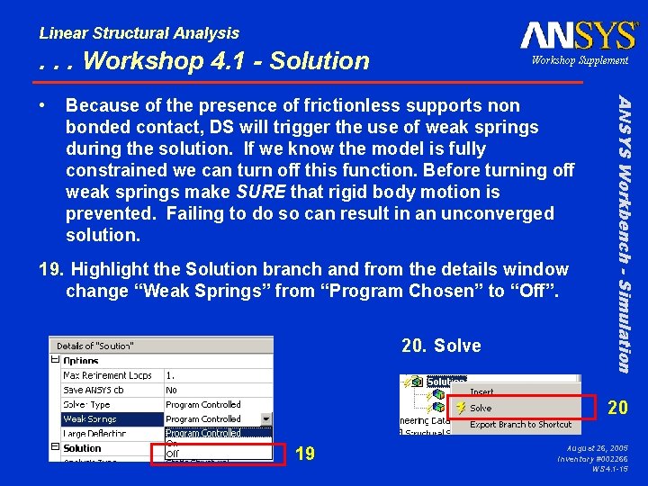 Linear Structural Analysis . . . Workshop 4. 1 - Solution Because of the