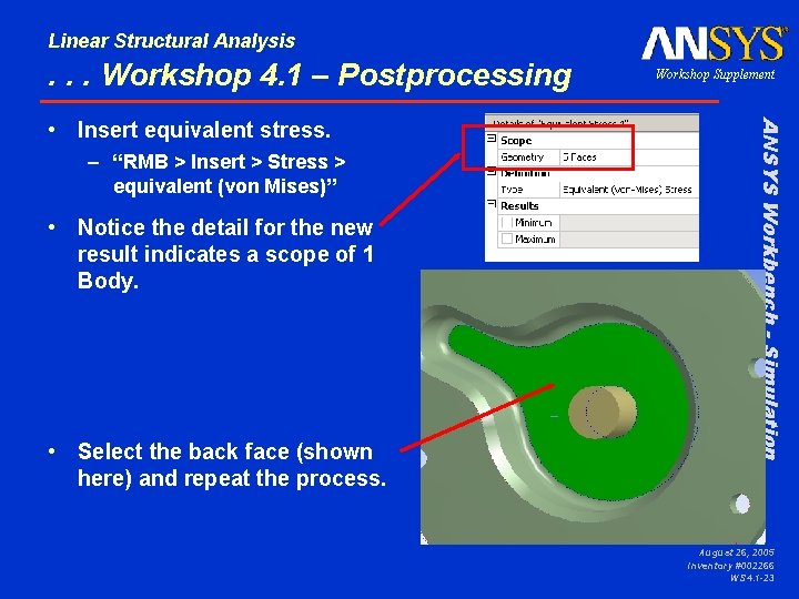 Linear Structural Analysis . . . Workshop 4. 1 – Postprocessing – “RMB >