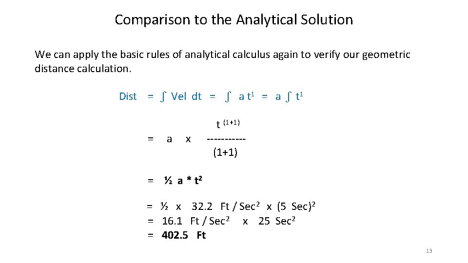 Comparison to the Analytical Solution We can apply the basic rules of analytical calculus