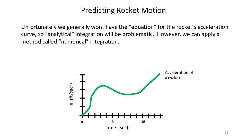 Predicting Rocket Motion Unfortunately we generally wont have the “equation” for the rocket’s acceleration