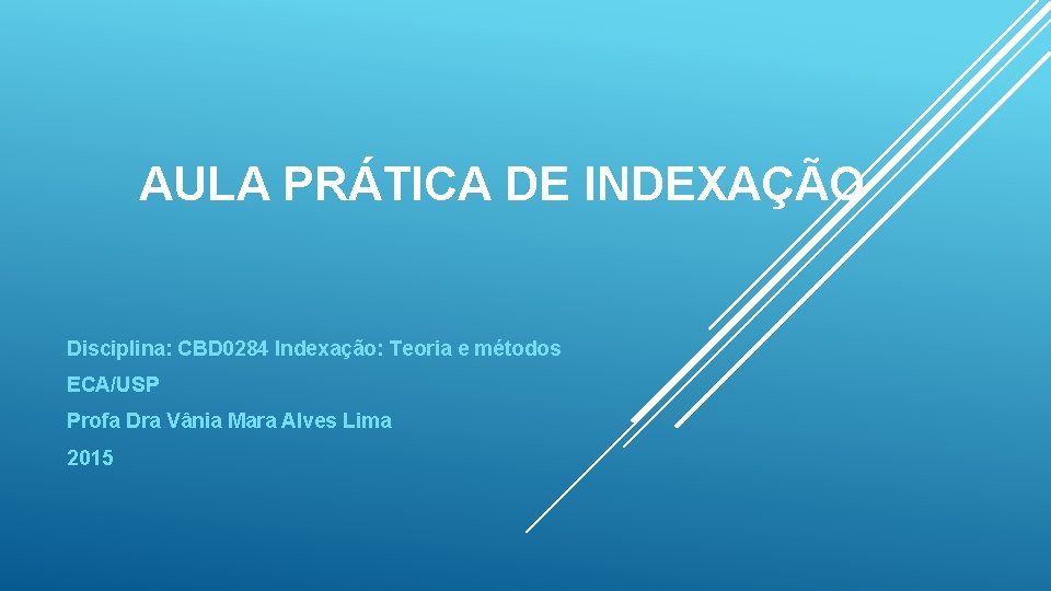 AULA PRÁTICA DE INDEXAÇÃO Disciplina: CBD 0284 Indexação: Teoria e métodos ECA/USP Profa Dra