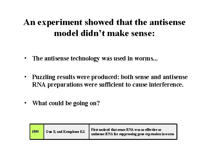 An experiment showed that the antisense model didn’t make sense: • The antisense technology