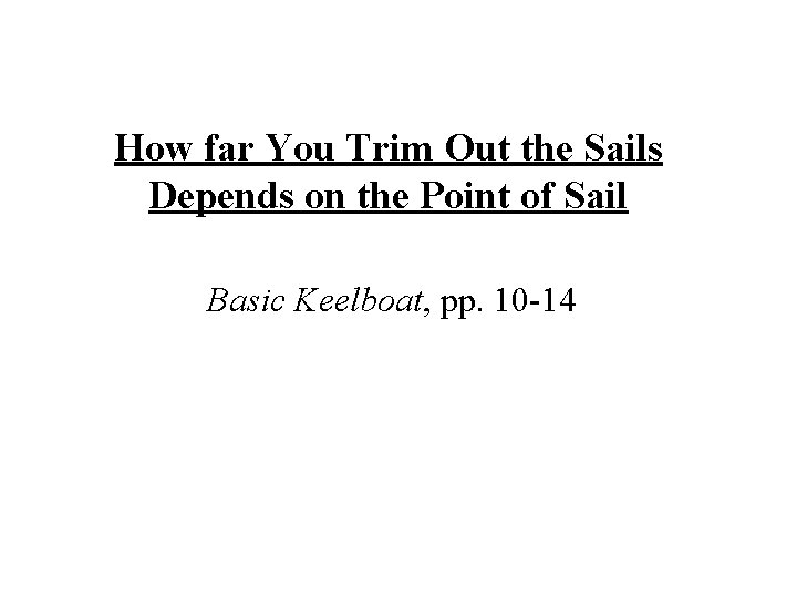 How far You Trim Out the Sails Depends on the Point of Sail Basic