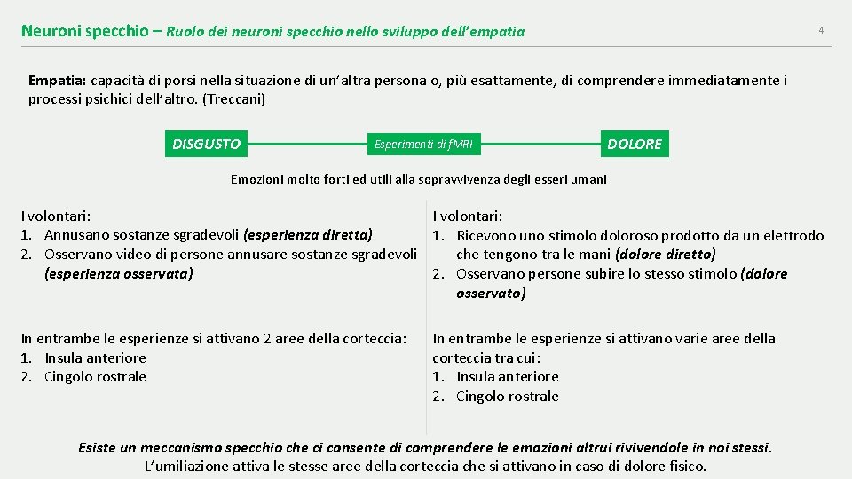 Neuroni specchio – Ruolo dei neuroni specchio nello sviluppo dell’empatia 4 Empatia: capacità di