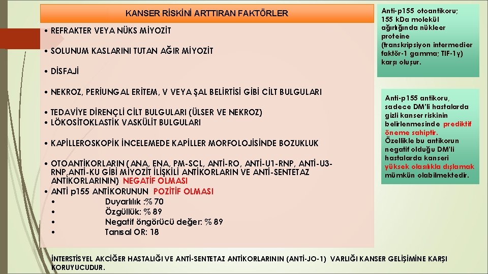 KANSER RİSKİNİ ARTTIRAN FAKTÖRLER • REFRAKTER VEYA NÜKS MİYOZİT • SOLUNUM KASLARINI TUTAN AĞIR KANSER RİSKİNİ ARTTIRAN FAKTÖRLER • REFRAKTER VEYA NÜKS MİYOZİT • SOLUNUM KASLARINI TUTAN AĞIR