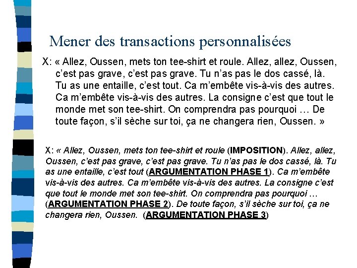 Mener des transactions personnalisées X: « Allez, Oussen, mets ton tee-shirt et roule. Allez,