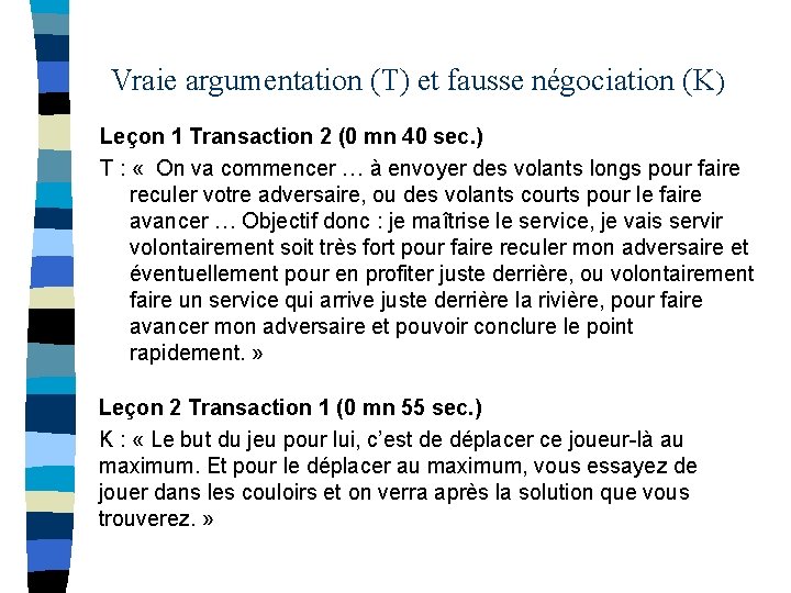Vraie argumentation (T) et fausse négociation (K) Leçon 1 Transaction 2 (0 mn 40