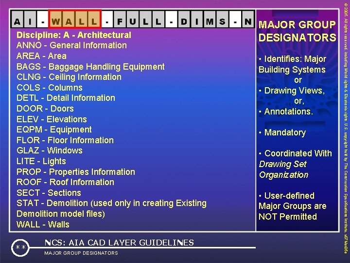 ** NCS: AIA CAD LAYER GUIDELINES MAJOR GROUP DESIGNATORS • Identifies: Major Building Systems