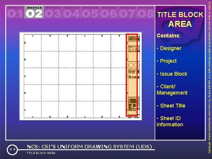 AREA Contains: • Designer • Project • Issue Block • Client/ Management • Sheet