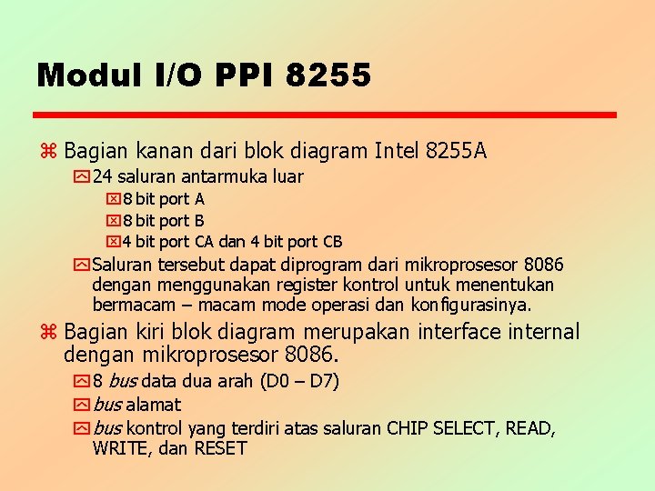 Modul I/O PPI 8255 z Bagian kanan dari blok diagram Intel 8255 A y