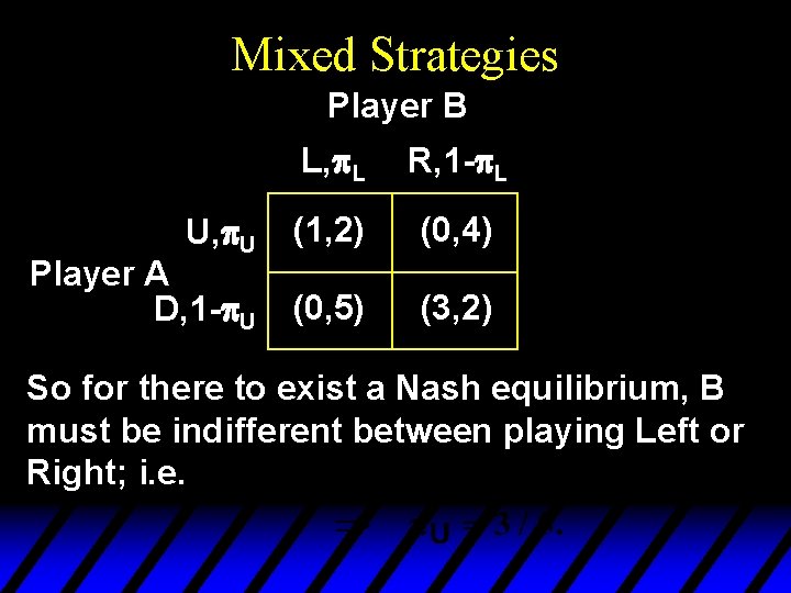 Mixed Strategies Player B U, p. U Player A D, 1 -p. U L, Mixed Strategies Player B U, p. U Player A D, 1 -p. U L,