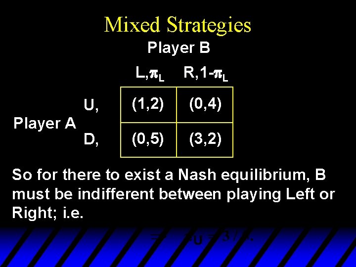 Mixed Strategies Player B Player A L, p. L R, 1 -p. L U, Mixed Strategies Player B Player A L, p. L R, 1 -p. L U,