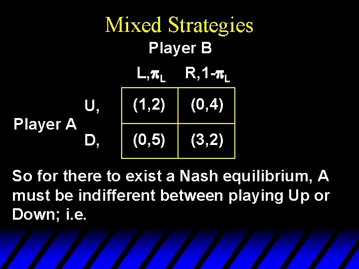 Mixed Strategies Player B Player A L, p. L R, 1 -p. L U, Mixed Strategies Player B Player A L, p. L R, 1 -p. L U,