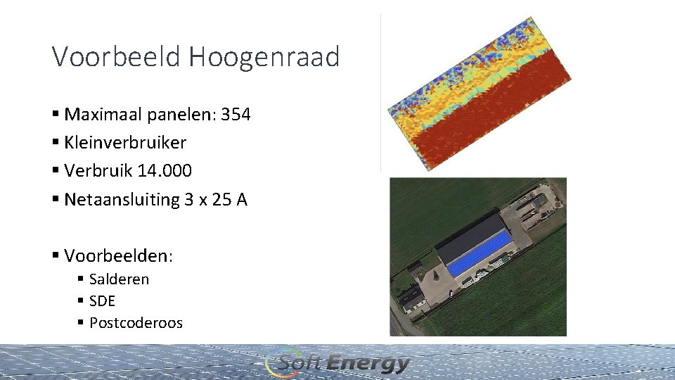 Voorbeeld Hoogenraad § Maximaal panelen: 354 § Kleinverbruiker § Verbruik 14. 000 § Netaansluiting