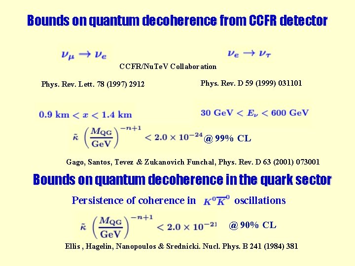 Bounds on quantum decoherence from CCFR detector CCFR/Nu. Te. V Collaboration Phys. Rev. Lett. Bounds on quantum decoherence from CCFR detector CCFR/Nu. Te. V Collaboration Phys. Rev. Lett.