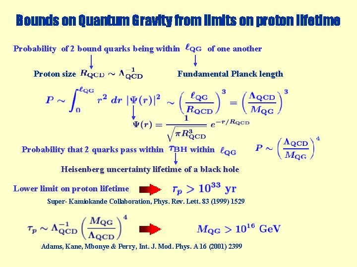 Bounds on Quantum Gravity from limits on proton lifetime Probability of 2 bound quarks Bounds on Quantum Gravity from limits on proton lifetime Probability of 2 bound quarks