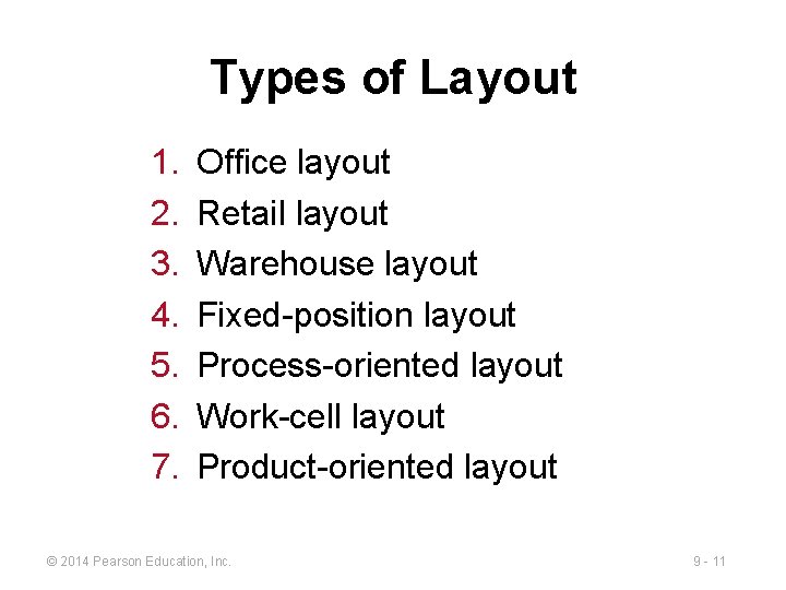 Types of Layout 1. 2. 3. 4. 5. 6. 7. Office layout Retail layout Types of Layout 1. 2. 3. 4. 5. 6. 7. Office layout Retail layout