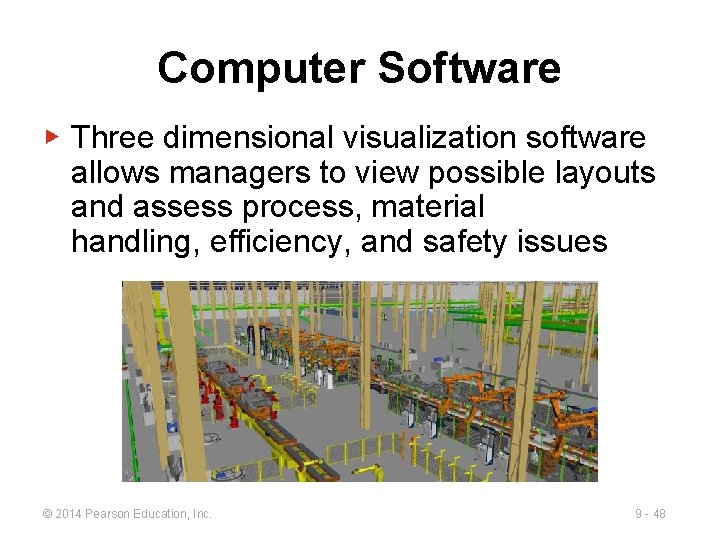 Computer Software ▶ Three dimensional visualization software allows managers to view possible layouts and Computer Software ▶ Three dimensional visualization software allows managers to view possible layouts and