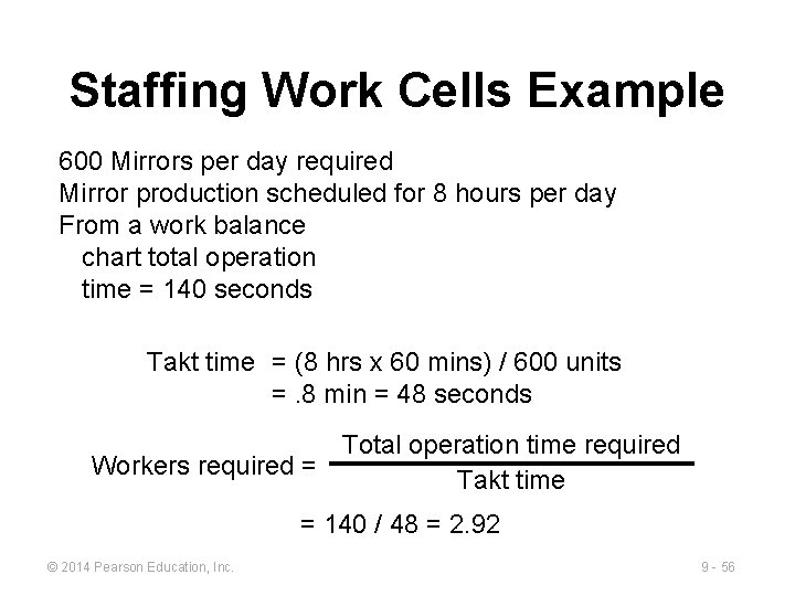 Staffing Work Cells Example 600 Mirrors per day required Mirror production scheduled for 8 Staffing Work Cells Example 600 Mirrors per day required Mirror production scheduled for 8