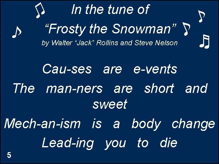 ♫ ♪ In the tune of “Frosty the Snowman” by Walter “Jack” Rollins and