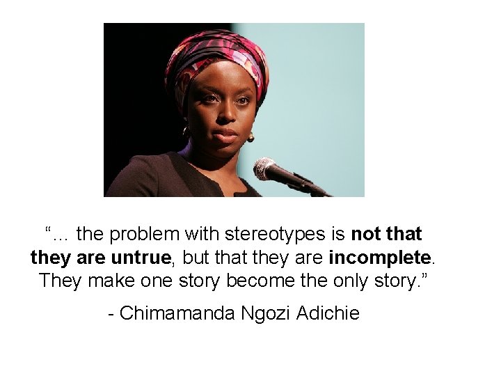 “… the problem with stereotypes is not that they are untrue, but that they