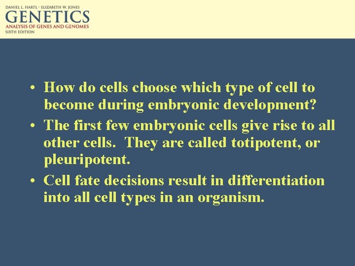 • How do cells choose which type of cell to become during embryonic
