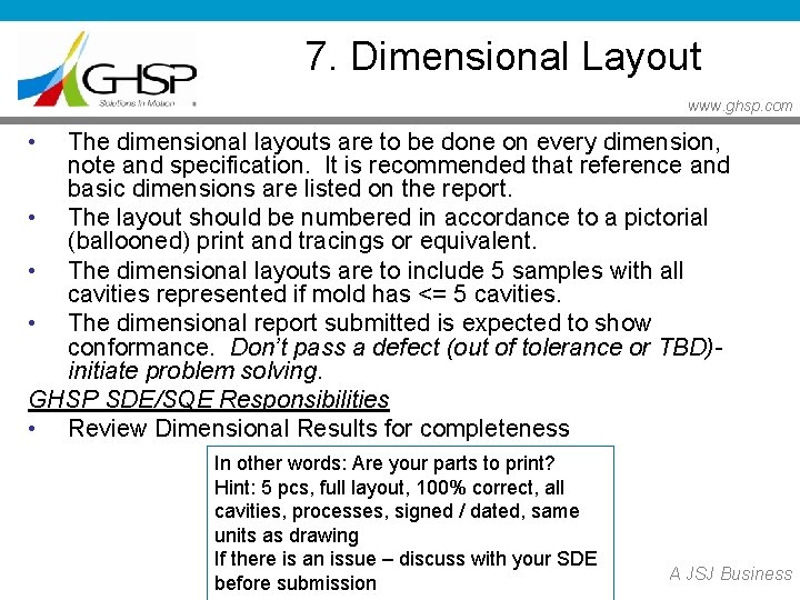 7. Dimensional Layout www. ghsp. com • The dimensional layouts are to be done 7. Dimensional Layout www. ghsp. com • The dimensional layouts are to be done