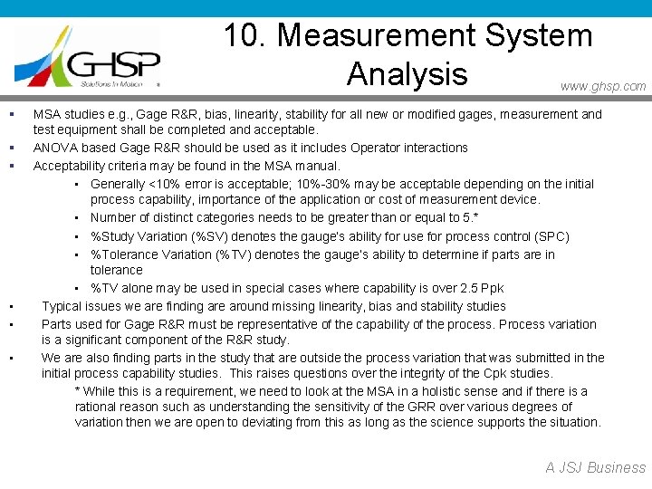 10. Measurement System Analysis www. ghsp. com § § § • • • MSA 10. Measurement System Analysis www. ghsp. com § § § • • • MSA