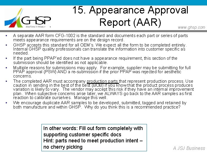 www ghsp com Production Part Approval Process AIAG