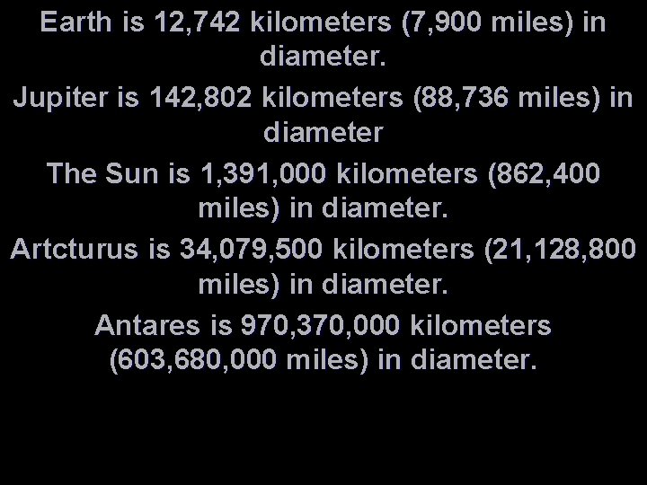 Earth is 12, 742 kilometers (7, 900 miles) in diameter. Jupiter is 142, 802