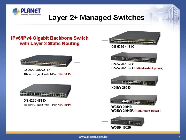 Layer 2+ Managed Switches IPv 6/IPv 4 Gigabit Backbone Switch with Layer 3 Static