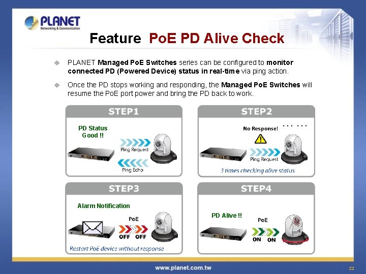 Feature Po. E PD Alive Check u PLANET Managed Po. E Switches series can