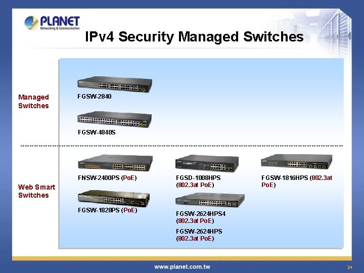 IPv 4 Security Managed Switches FGSW-2840 FGSW-4840 S FNSW-2400 PS (Po. E) Web Smart