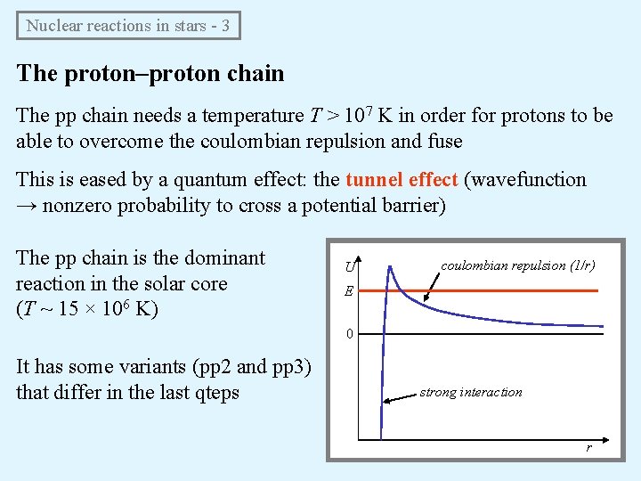 Nuclear reactions in stars - 3 The proton–proton chain The pp chain needs a