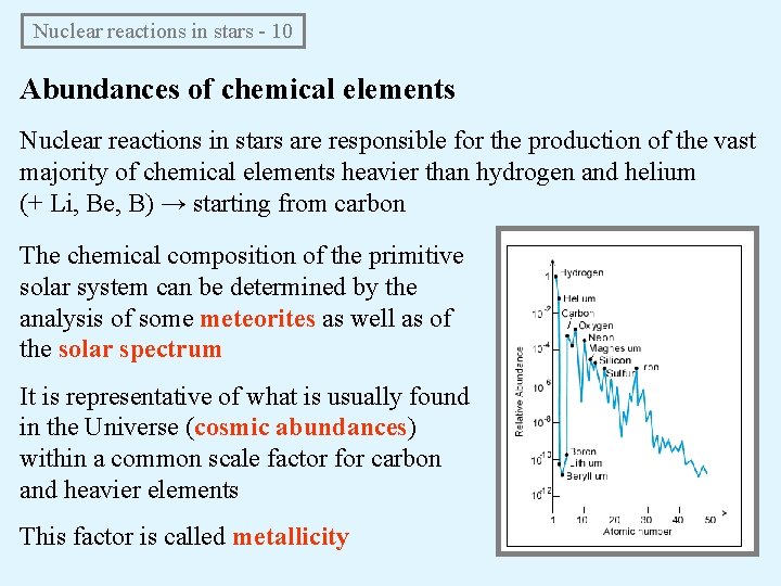 Nuclear reactions in stars - 10 Abundances of chemical elements Nuclear reactions in stars