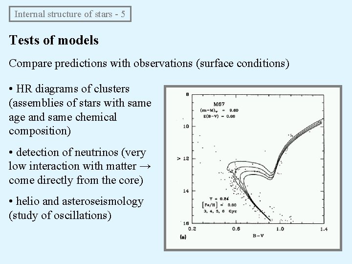 Internal structure of stars - 5 Tests of models Compare predictions with observations (surface