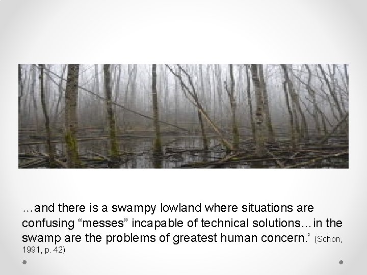 …and there is a swampy lowland where situations are confusing “messes” incapable of technical