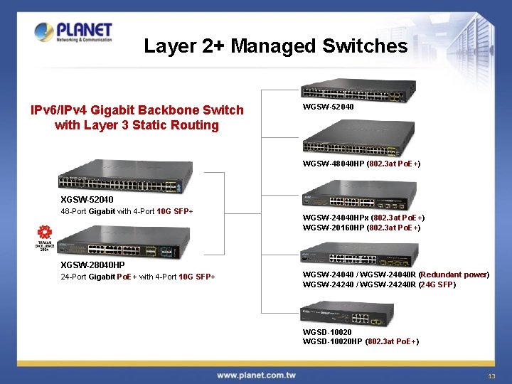 Layer 2+ Managed Switches IPv 6/IPv 4 Gigabit Backbone Switch with Layer 3 Static