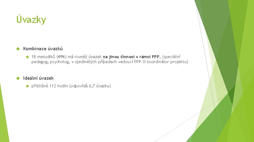 Úvazky Kombinace úvazků 18 metodiků (49%) má rovněž úvazek na jinou činnost v rámci