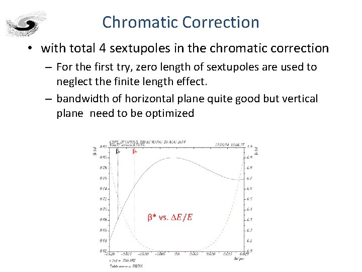 Chromatic Correction • with total 4 sextupoles in the chromatic correction – For the