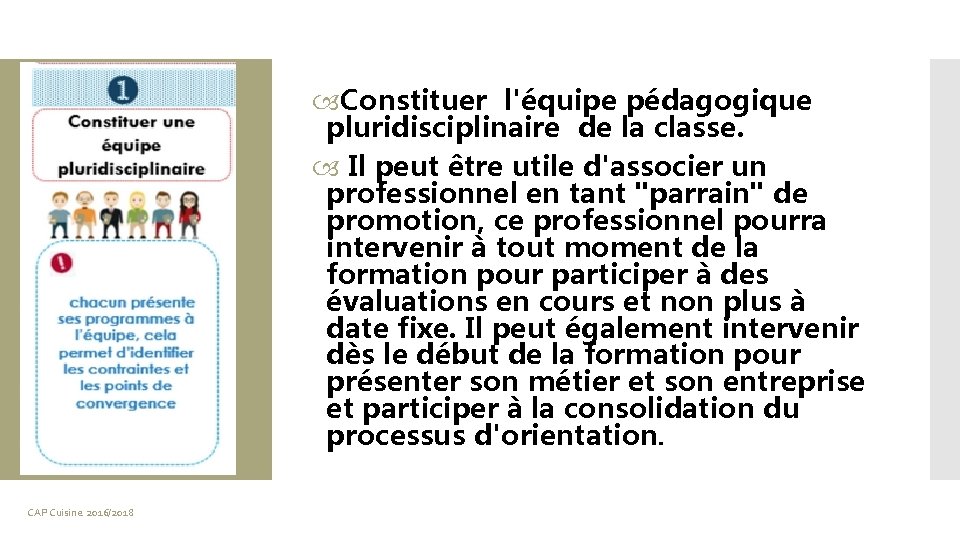  Constituer l'équipe pédagogique pluridisciplinaire de la classe. Il peut être utile d'associer un