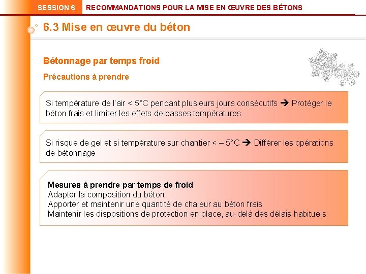 SESSION 6 RECOMMANDATIONS POUR LA MISE EN ŒUVRE DES BÉTONS 6. 3 Mise en