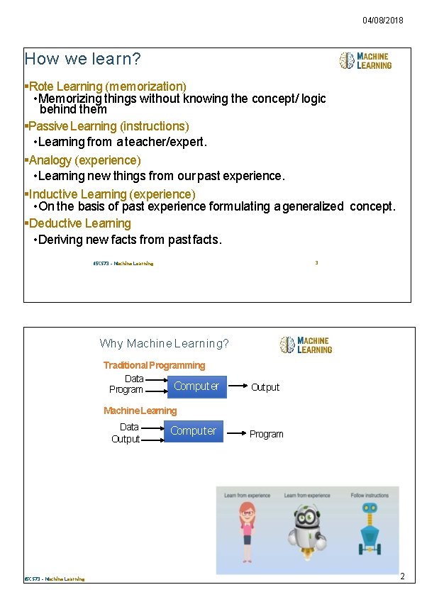 04/08/2018 How we learn? Rote Learning (memorization) • Memorizing things without knowing the concept/