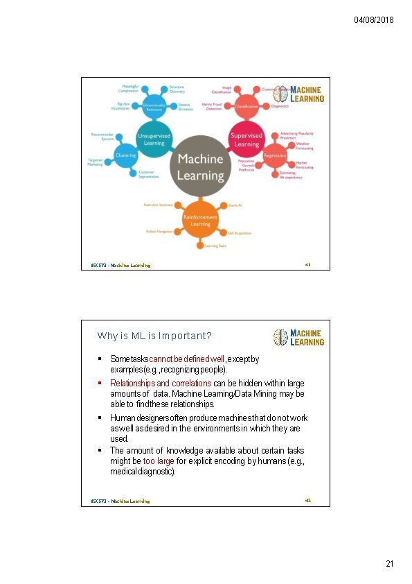 04/08/2018 15 CS 73 - Machine Learning 41 Why is ML is Important? Sometasks