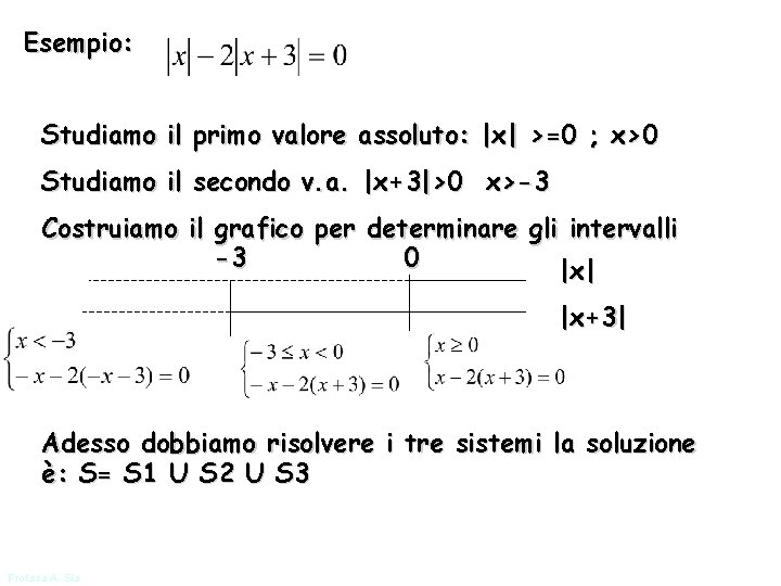 Esempio: Studiamo il primo valore assoluto: |x| >=0 ; x>0 Studiamo il secondo v.