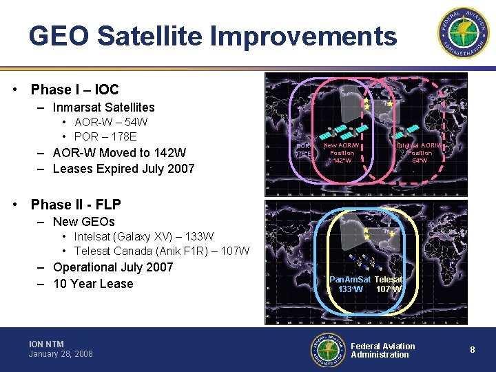 GEO Satellite Improvements • Phase I – IOC – Inmarsat Satellites • AOR-W –