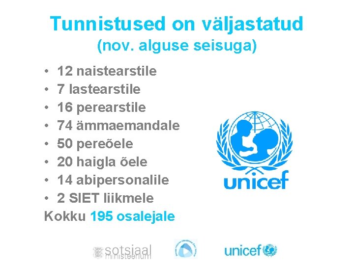 Tunnistused on väljastatud (nov. alguse seisuga) • 12 naistearstile • 7 lastearstile • 16