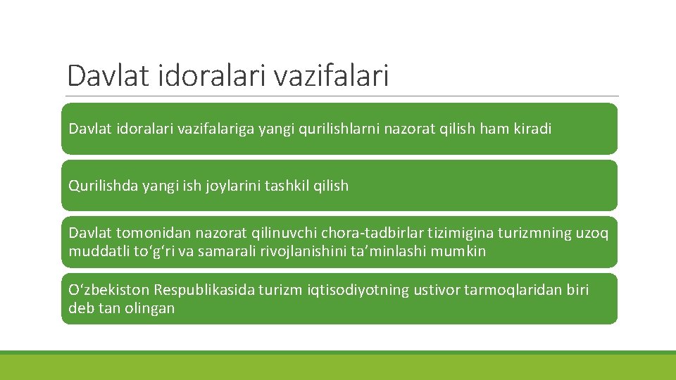 Davlat idoralari vazifalariga yangi qurilishlarni nazorat qilish ham kiradi Qurilishda yangi ish joylarini tashkil